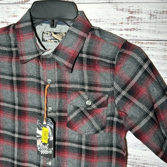 First Wave Dillards Charcoal Flannel Button Up Boys Size 10/12 NWT - Picture 5 of 15